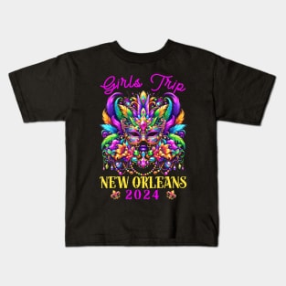 Girls Trip New  2024 Women Girl Mardi Gras Mask Beads Kids T-Shirt